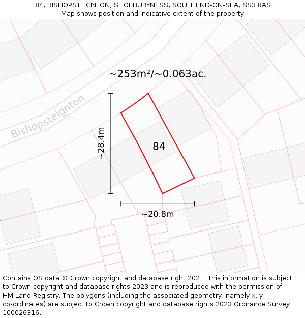 84, BISHOPSTEIGNTON, SHOEBURYNESS, SOUTHEND-ON-SEA, SS3 8AS: Plot and title map