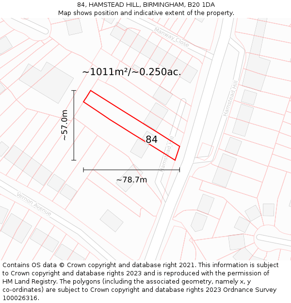 84, HAMSTEAD HILL, BIRMINGHAM, B20 1DA: Plot and title map