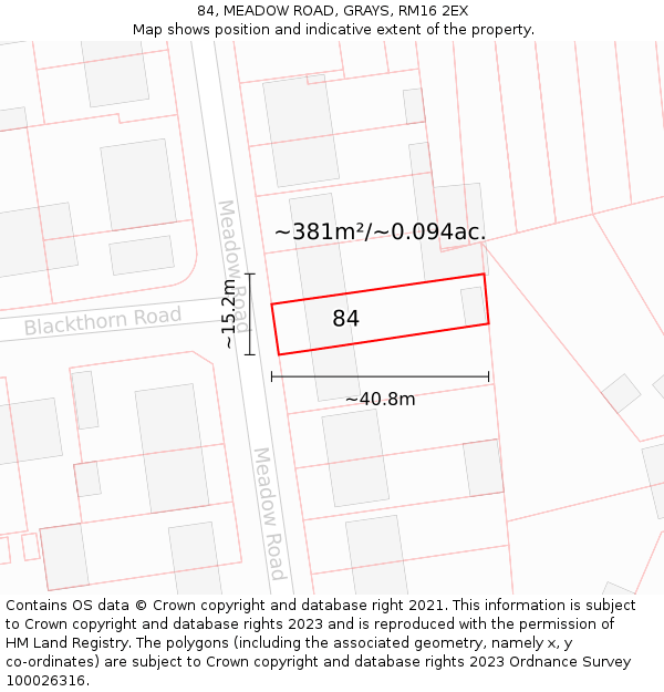 84, MEADOW ROAD, GRAYS, RM16 2EX: Plot and title map