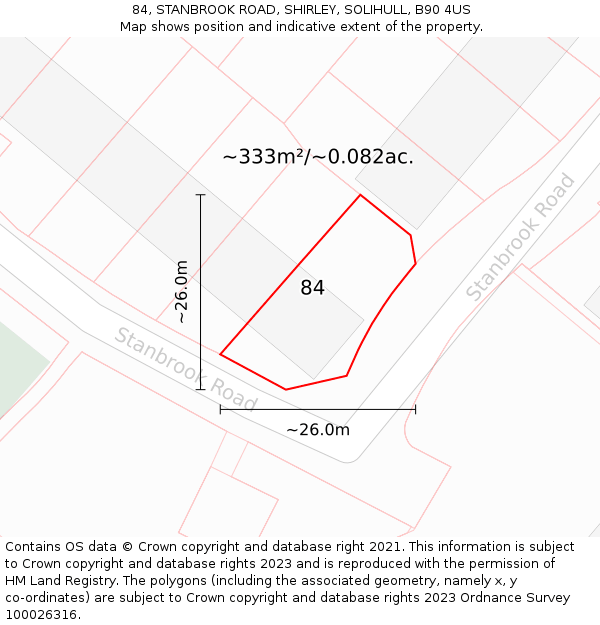84, STANBROOK ROAD, SHIRLEY, SOLIHULL, B90 4US: Plot and title map