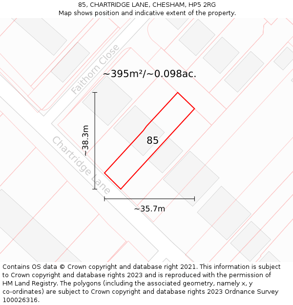 85, CHARTRIDGE LANE, CHESHAM, HP5 2RG: Plot and title map