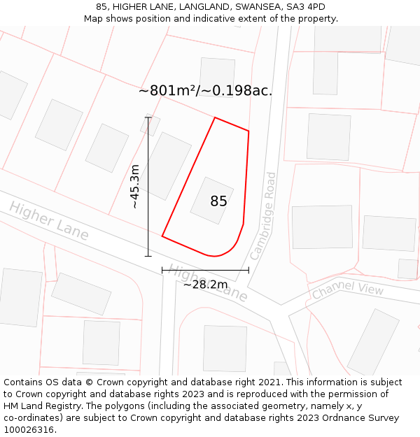 85, HIGHER LANE, LANGLAND, SWANSEA, SA3 4PD: Plot and title map