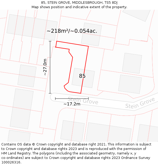 85, STEIN GROVE, MIDDLESBROUGH, TS5 8DJ: Plot and title map