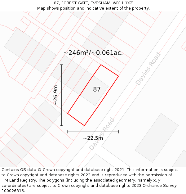 87, FOREST GATE, EVESHAM, WR11 1XZ: Plot and title map