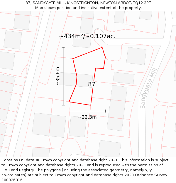 87, SANDYGATE MILL, KINGSTEIGNTON, NEWTON ABBOT, TQ12 3PE: Plot and title map