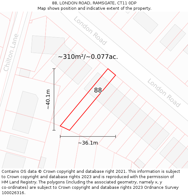 88, LONDON ROAD, RAMSGATE, CT11 0DP: Plot and title map