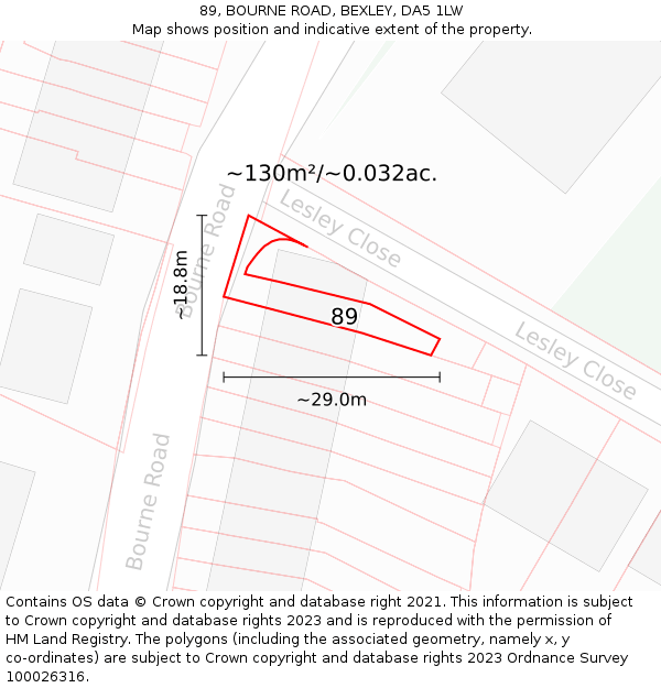 89, BOURNE ROAD, BEXLEY, DA5 1LW: Plot and title map
