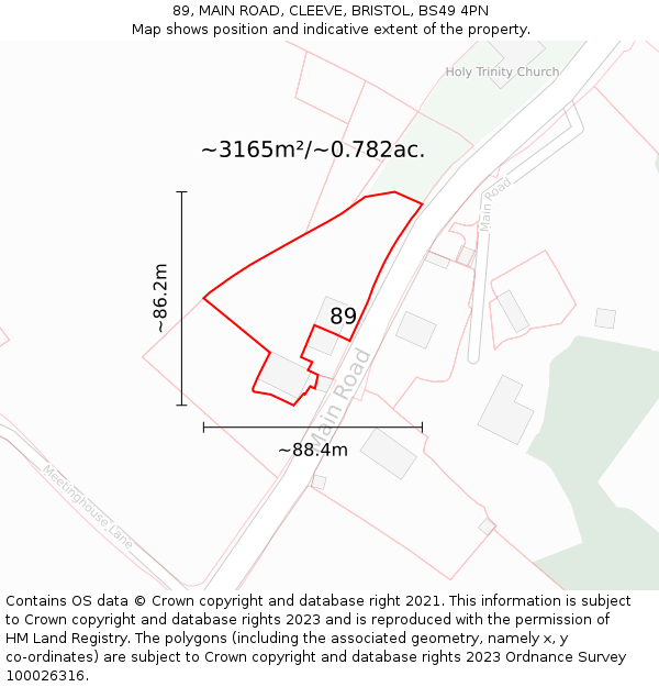 89, MAIN ROAD, CLEEVE, BRISTOL, BS49 4PN: Plot and title map