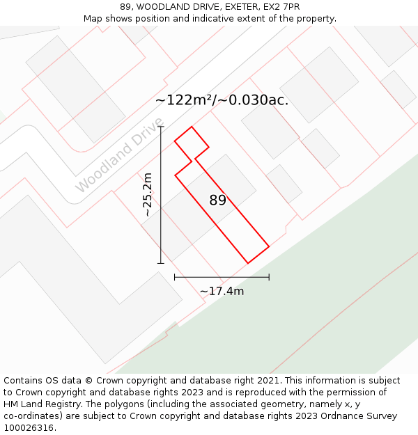 89, WOODLAND DRIVE, EXETER, EX2 7PR: Plot and title map