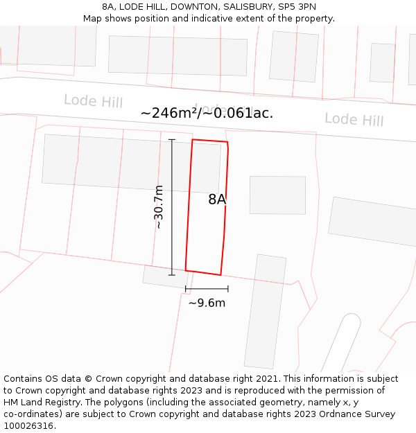 8A, LODE HILL, DOWNTON, SALISBURY, SP5 3PN: Plot and title map