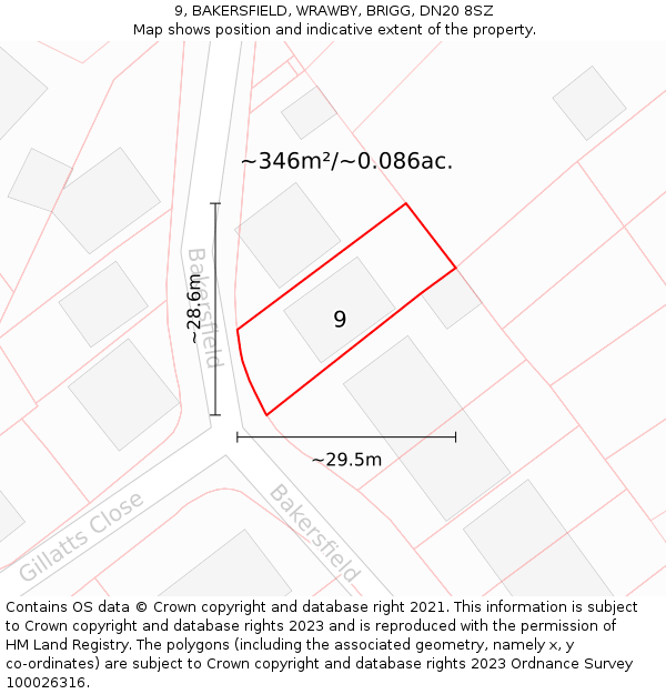 9, BAKERSFIELD, WRAWBY, BRIGG, DN20 8SZ: Plot and title map
