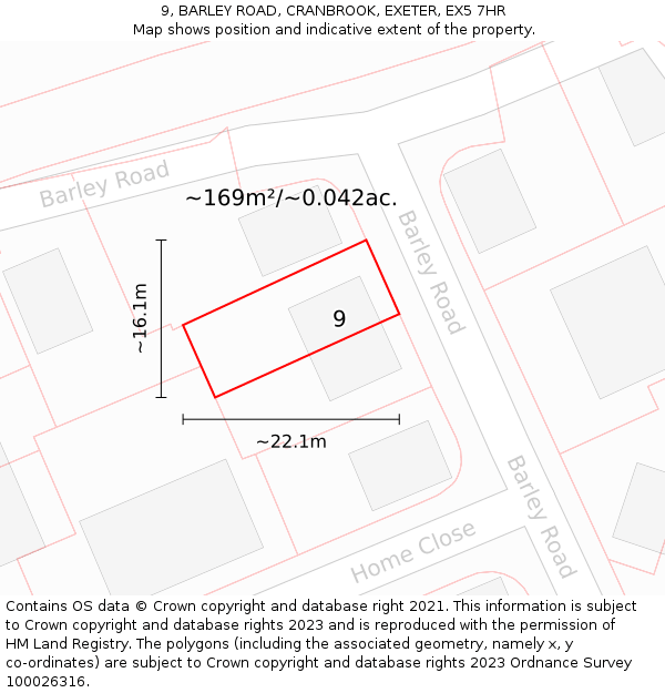 9, BARLEY ROAD, CRANBROOK, EXETER, EX5 7HR: Plot and title map