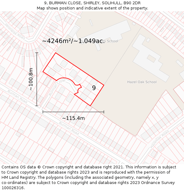 9, BURMAN CLOSE, SHIRLEY, SOLIHULL, B90 2DR: Plot and title map