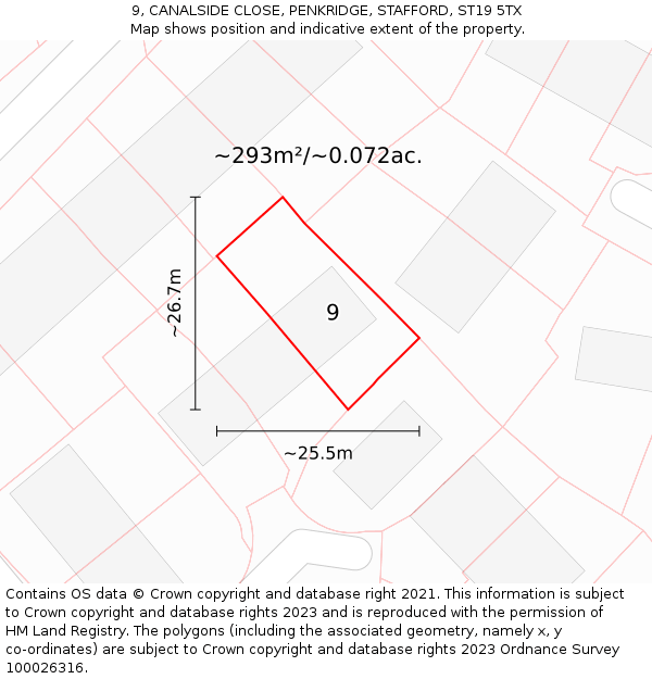 9, CANALSIDE CLOSE, PENKRIDGE, STAFFORD, ST19 5TX: Plot and title map