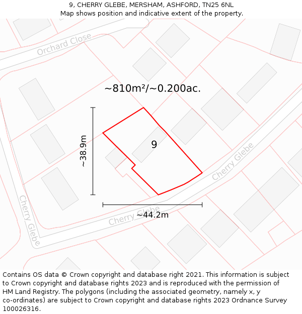 9, CHERRY GLEBE, MERSHAM, ASHFORD, TN25 6NL: Plot and title map