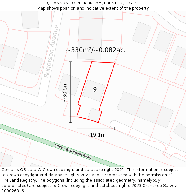 9, DANSON DRIVE, KIRKHAM, PRESTON, PR4 2ET: Plot and title map
