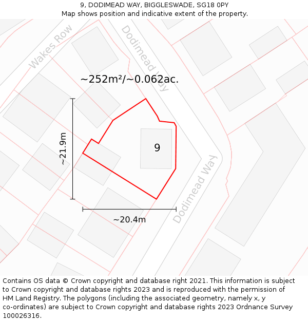 9, DODIMEAD WAY, BIGGLESWADE, SG18 0PY: Plot and title map