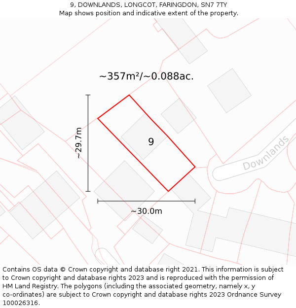 9, DOWNLANDS, LONGCOT, FARINGDON, SN7 7TY: Plot and title map