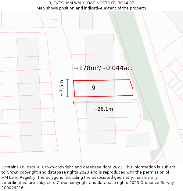 9, EVESHAM WALK, BASINGSTOKE, RG24 9BJ: Plot and title map