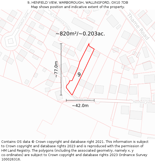 9, HENFIELD VIEW, WARBOROUGH, WALLINGFORD, OX10 7DB: Plot and title map