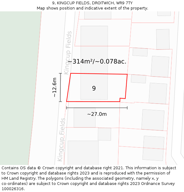 9, KINGCUP FIELDS, DROITWICH, WR9 7TY: Plot and title map