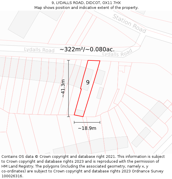 9, LYDALLS ROAD, DIDCOT, OX11 7HX: Plot and title map