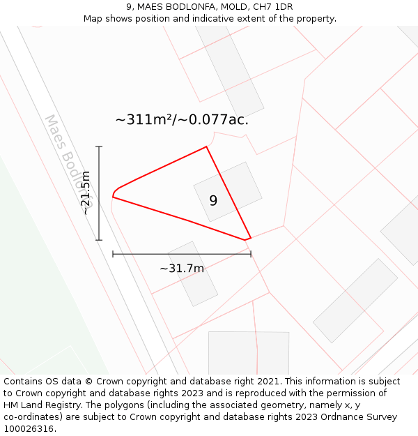 9, MAES BODLONFA, MOLD, CH7 1DR: Plot and title map