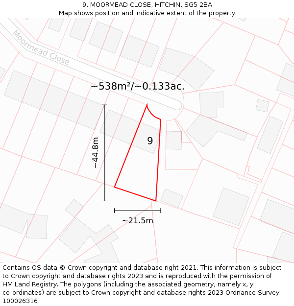 9, MOORMEAD CLOSE, HITCHIN, SG5 2BA: Plot and title map