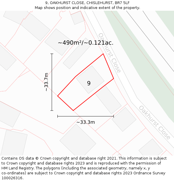 9, OAKHURST CLOSE, CHISLEHURST, BR7 5LF: Plot and title map