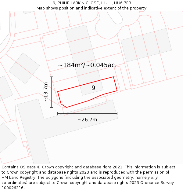 9, PHILIP LARKIN CLOSE, HULL, HU6 7FB: Plot and title map