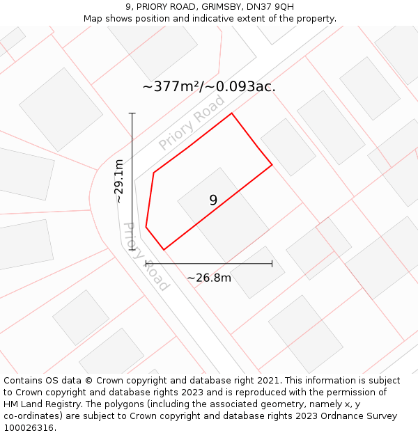 9, PRIORY ROAD, GRIMSBY, DN37 9QH: Plot and title map