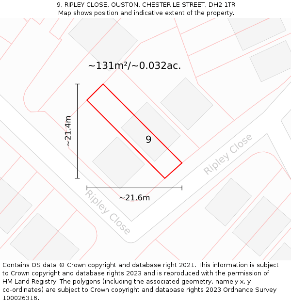 9, RIPLEY CLOSE, OUSTON, CHESTER LE STREET, DH2 1TR: Plot and title map