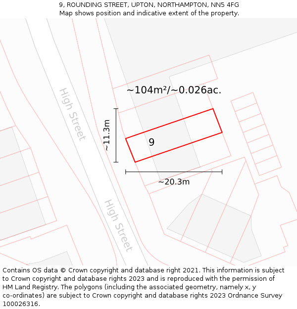 9, ROUNDING STREET, UPTON, NORTHAMPTON, NN5 4FG: Plot and title map