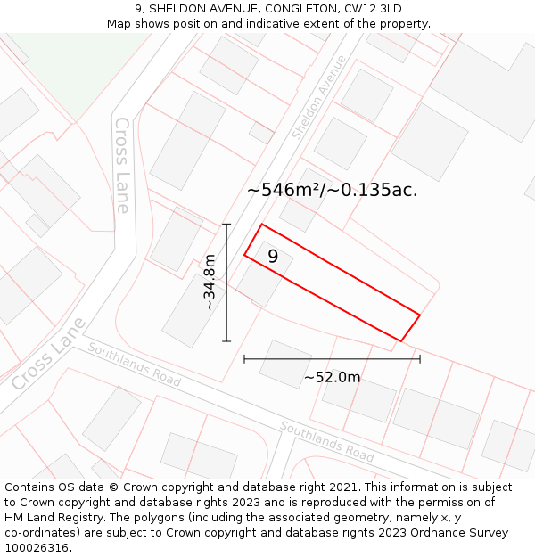 9, SHELDON AVENUE, CONGLETON, CW12 3LD: Plot and title map