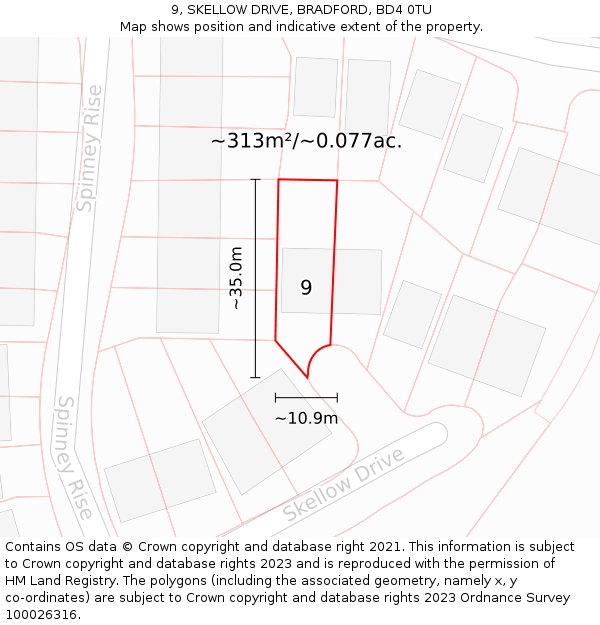 9, SKELLOW DRIVE, BRADFORD, BD4 0TU: Plot and title map