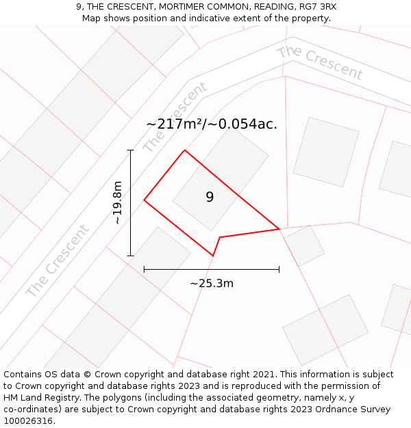 9, THE CRESCENT, MORTIMER COMMON, READING, RG7 3RX: Plot and title map