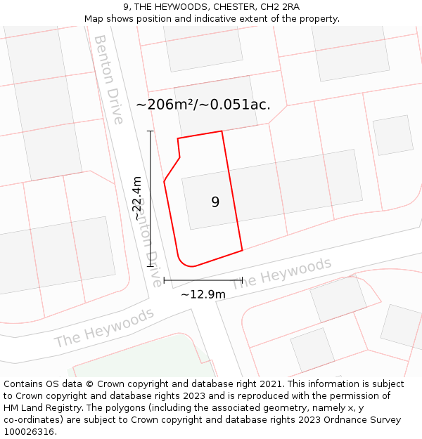 9, THE HEYWOODS, CHESTER, CH2 2RA: Plot and title map