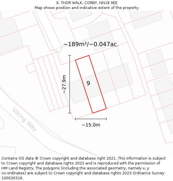 9, THOR WALK, CORBY, NN18 9EE: Plot and title map