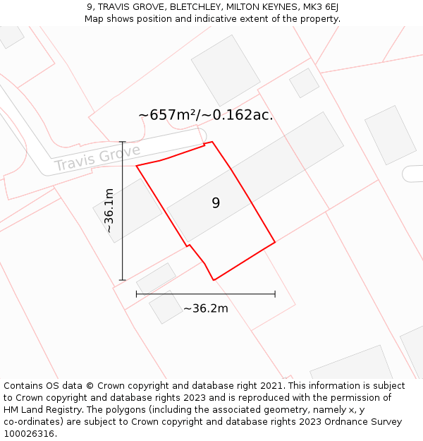 9, TRAVIS GROVE, BLETCHLEY, MILTON KEYNES, MK3 6EJ: Plot and title map