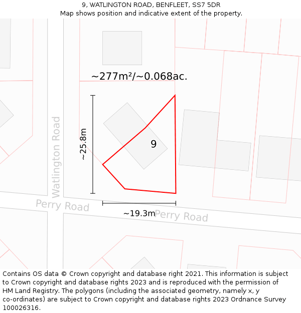 9, WATLINGTON ROAD, BENFLEET, SS7 5DR: Plot and title map