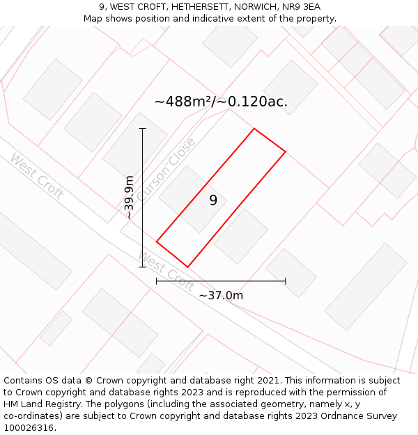 9, WEST CROFT, HETHERSETT, NORWICH, NR9 3EA: Plot and title map