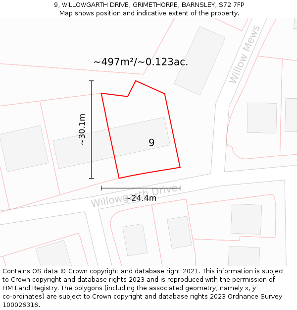 9, WILLOWGARTH DRIVE, GRIMETHORPE, BARNSLEY, S72 7FP: Plot and title map