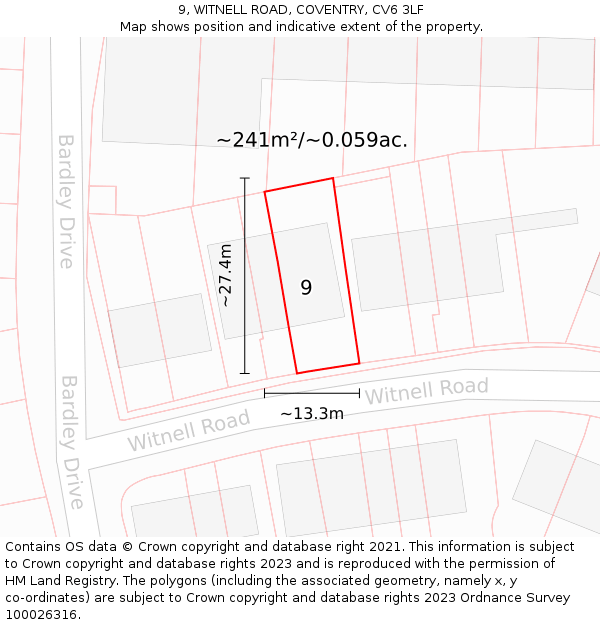9, WITNELL ROAD, COVENTRY, CV6 3LF: Plot and title map