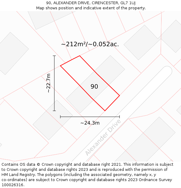 90, ALEXANDER DRIVE, CIRENCESTER, GL7 1UJ: Plot and title map