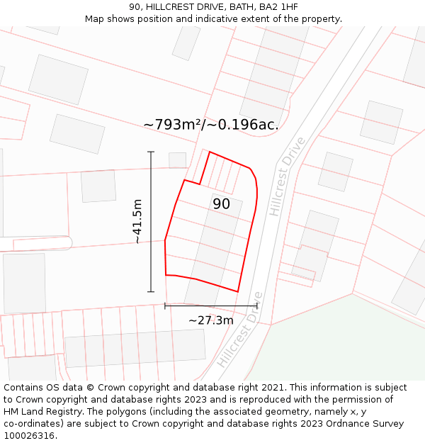 90, HILLCREST DRIVE, BATH, BA2 1HF: Plot and title map