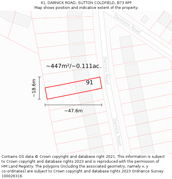 91, DARNICK ROAD, SUTTON COLDFIELD, B73 6PF: Plot and title map