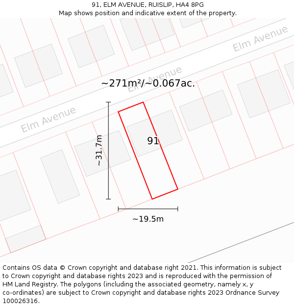 91, ELM AVENUE, RUISLIP, HA4 8PG: Plot and title map