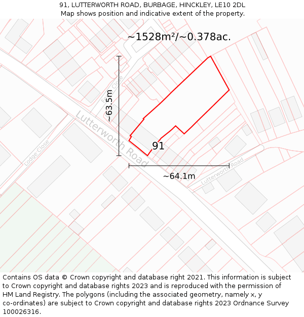 91, LUTTERWORTH ROAD, BURBAGE, HINCKLEY, LE10 2DL: Plot and title map