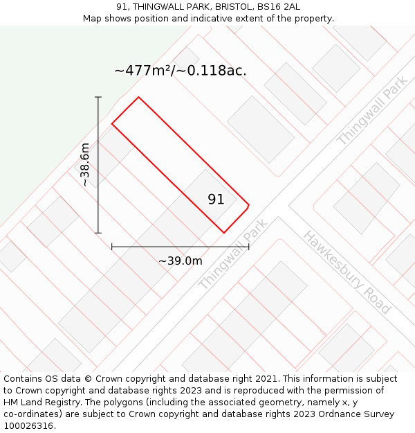 91, THINGWALL PARK, BRISTOL, BS16 2AL: Plot and title map