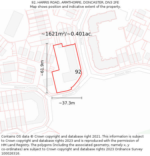 92, HARRIS ROAD, ARMTHORPE, DONCASTER, DN3 2FE: Plot and title map